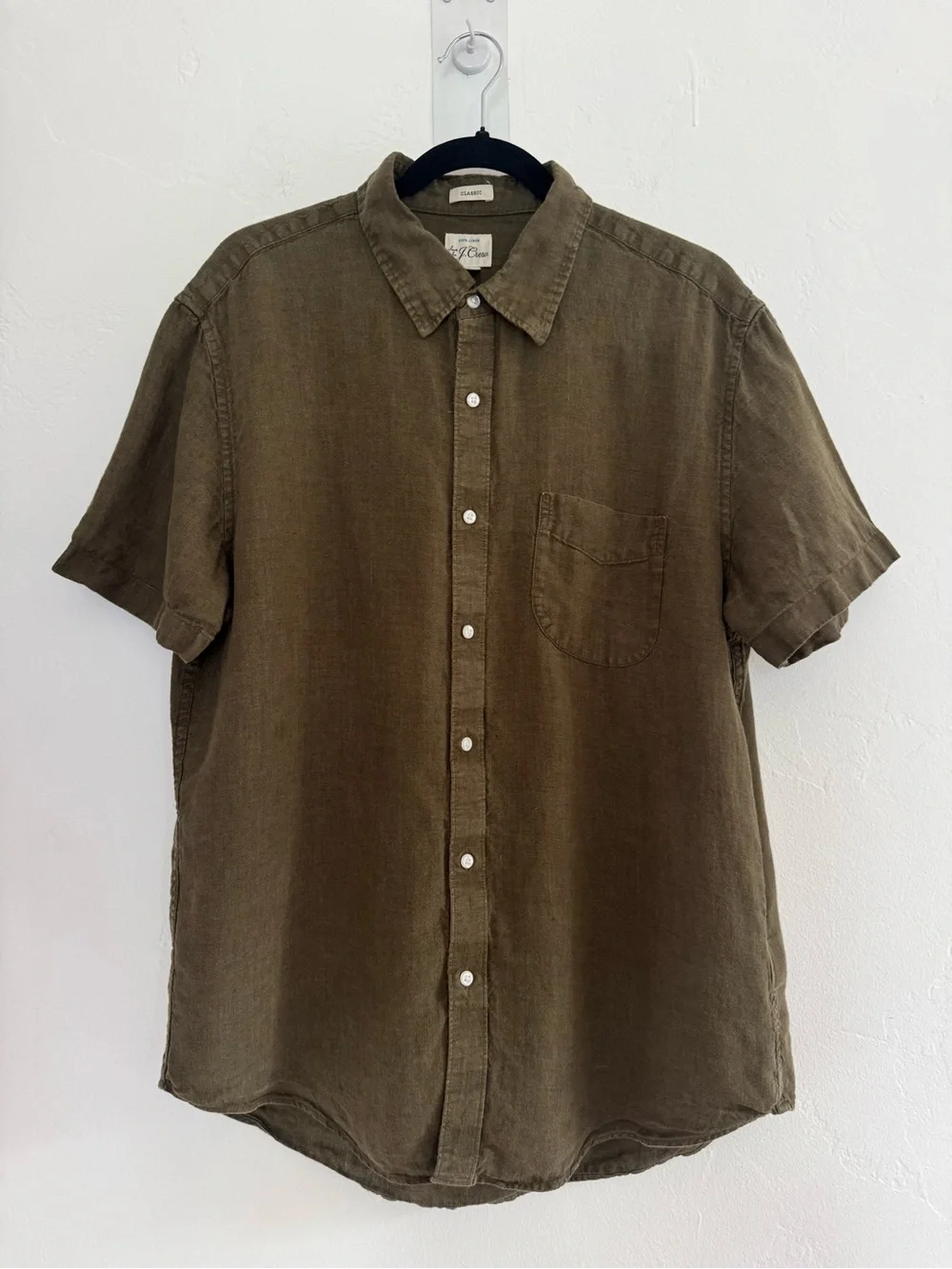 J. Crew Classic Short-Sleeve Linen Point-Collar Shirt Green Coastal Minimalist
